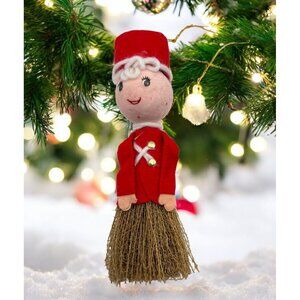 Vintage Toy Soldier Christmas Tree Ornament Felt Outfit Broom Bottom